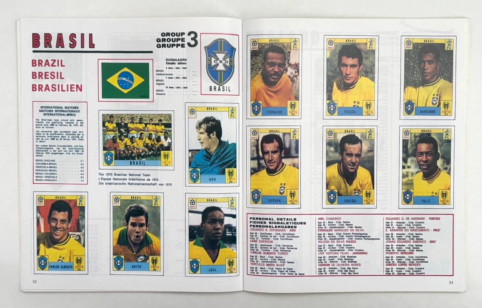 1970 թվականի Panini ալբոմի Բրազիլիայի էջը՝ Պելեի սթիքերով